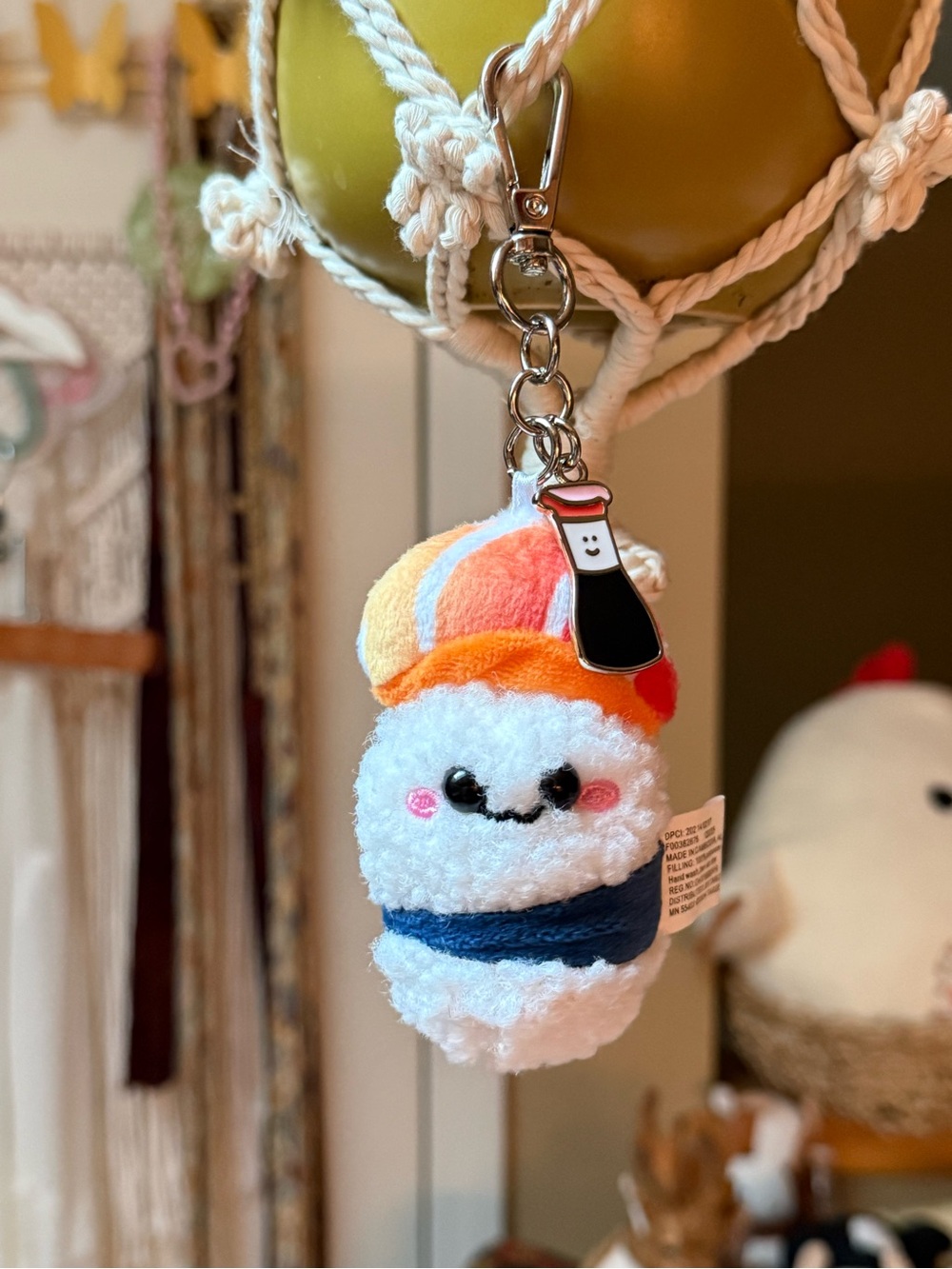 Kawaii Salmon Nigiri Sushi Keychain Soy Sauce Smiley Face -Red/Orange & Blue